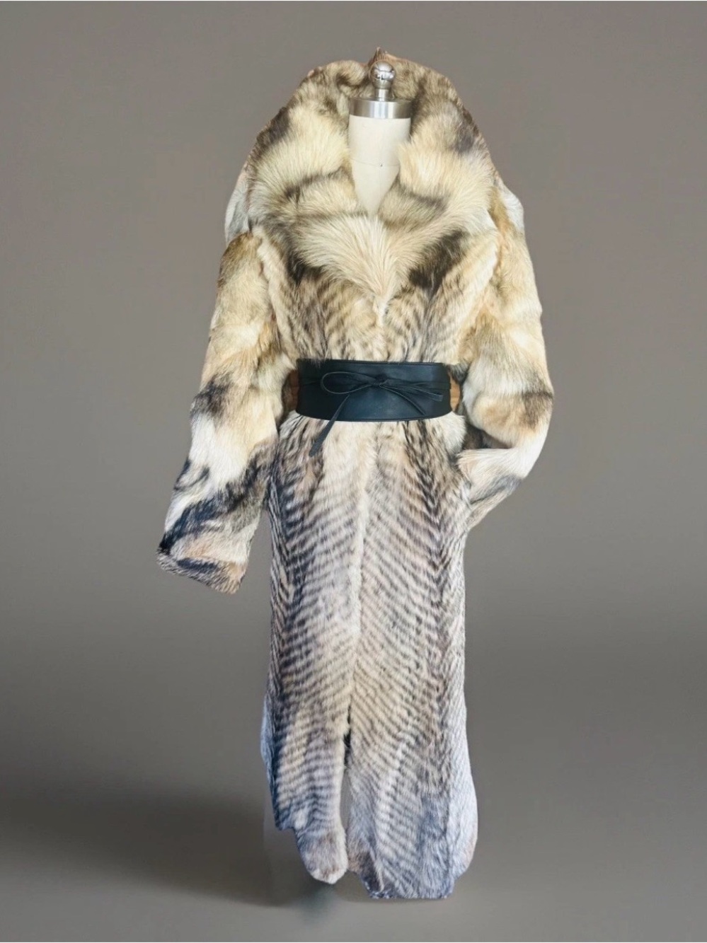 GORGEOUS & UNIQUE FULL LENGTH REAL COYOTE FUR COAT Not Lynx Sable Fox SZ XL